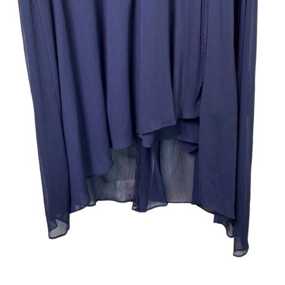 DKNY Navy Surplice Faux Wrap Chiffon Balloon Sleeve V-Neck Midi Party Dress - Picture 8 of 15